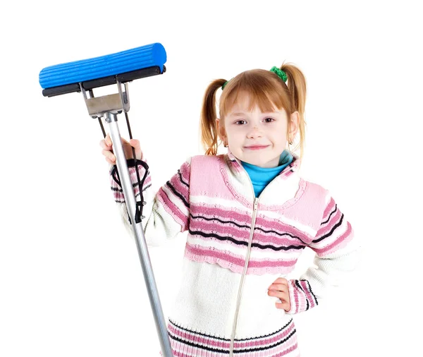 Girl with mop — Stock Photo, Image