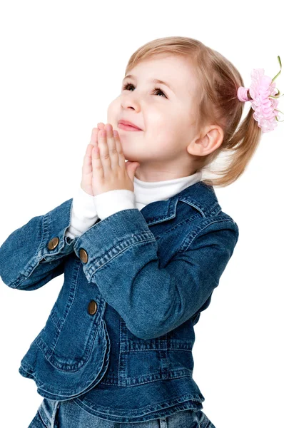 Pequena menina orante — Fotografia de Stock