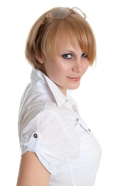 Gyönyörű fiatal nő, fehér — Stock Fotó