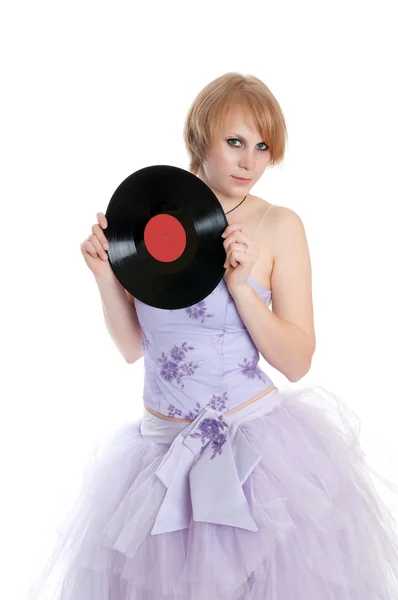 Girl with vinyl — Stock Photo, Image