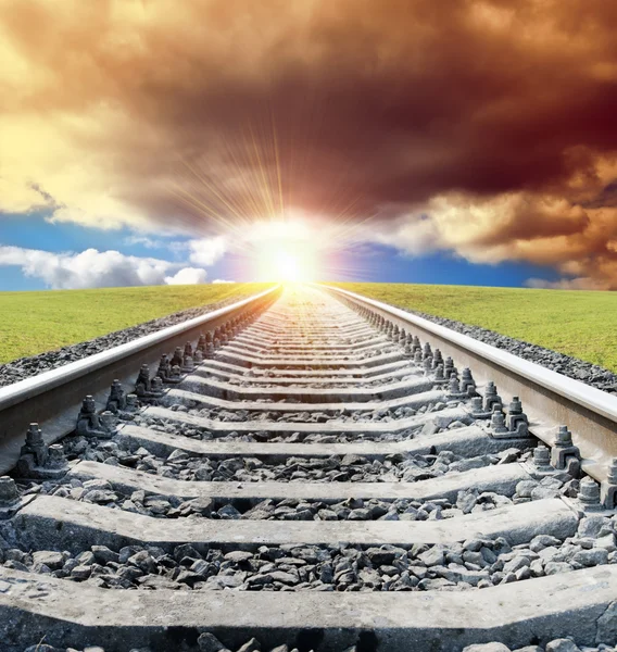 Rail goes to sun — Stock Photo, Image