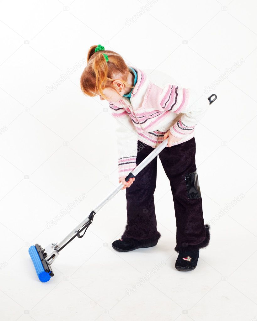 Little girl with mop