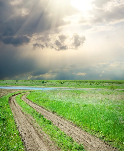 Rural road in green grass — Stock Photo, Image