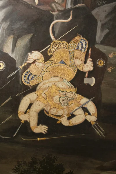 Художній тайський живопис на стіні в храмі — стокове фото