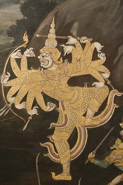 Art thai målning på vägg i templet — Stockfoto