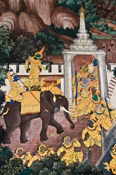 Thaise kunst gouden schilderen op de muur — Stockfoto