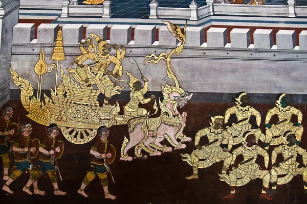 Арт-тайская живопись на стене в храме — стоковое фото