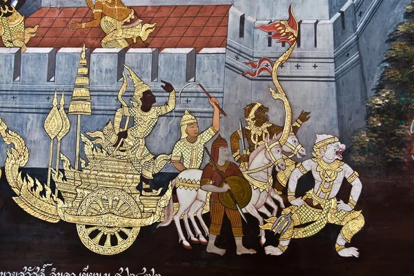 Arte tailandesa pintura na parede no templo — Fotografia de Stock