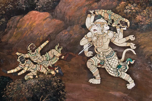 Arte tailandés pintura en la pared en el templo — Foto de Stock