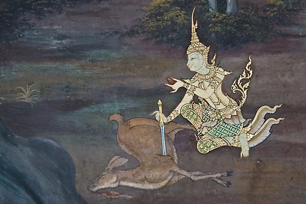 Arte tailandés pintura en la pared en el templo —  Fotos de Stock