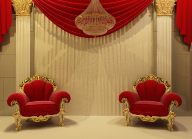 Baroque furniture in royal interior clipart