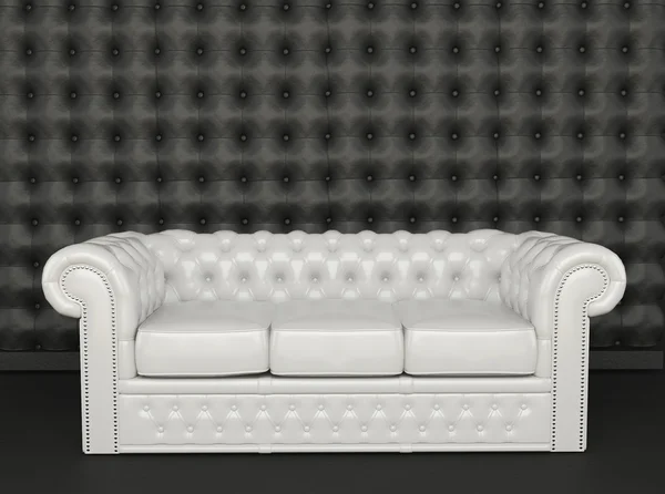 黑色背景上的白色真皮沙发 — 图库照片