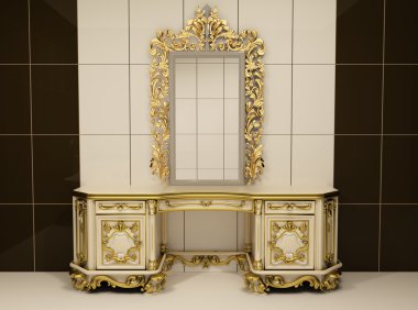 Baroque gold mirror with royal chest clipart