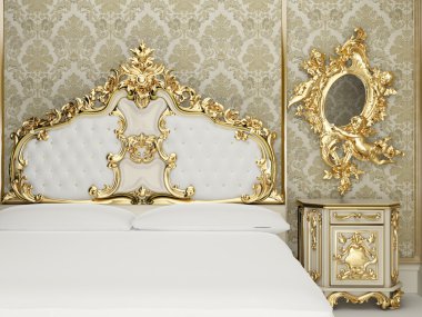 Baroque bedroom suite in royal interior clipart