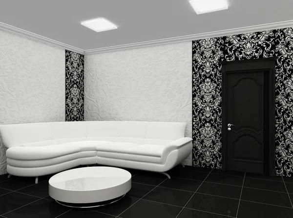 Sofá branco em interior elegante com decoração — Fotografia de Stock