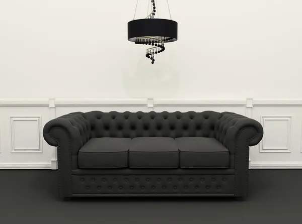 Sofá con lámpara de araña en blanco y negro clásico interior — Foto de Stock