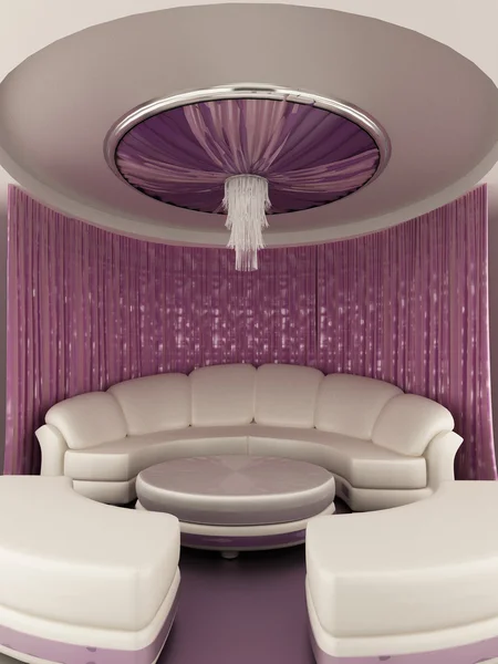 Barraca redonda no teto com cortina e sofá em luxo interi — Fotografia de Stock