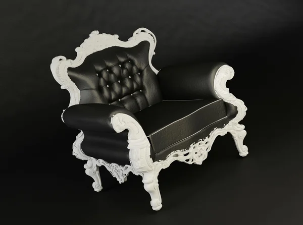 Königlicher schwarzer Sessel auf schwarzem Hintergrund — Stockfoto