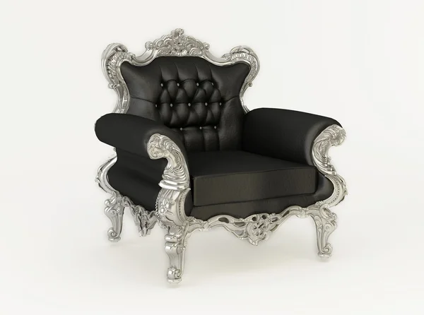 Royal black armchair with silver frame on the white background — Stock Photo, Image