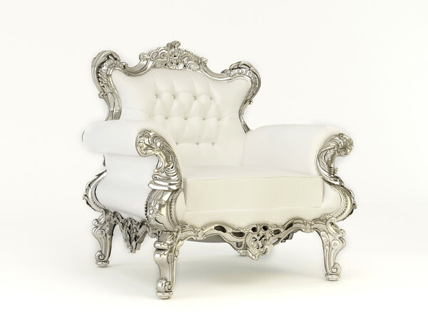 Luxurious armchair with silver frame on the white background