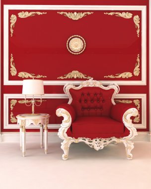 Luxurious armchair in royal red interior clipart