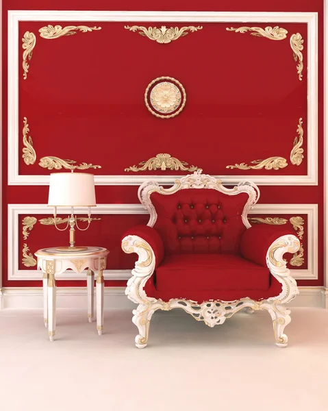 Poltrona de luxo no interior vermelho real — Fotografia de Stock