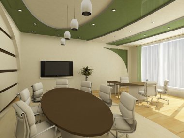 Interior of modern creative office with workplace clipart