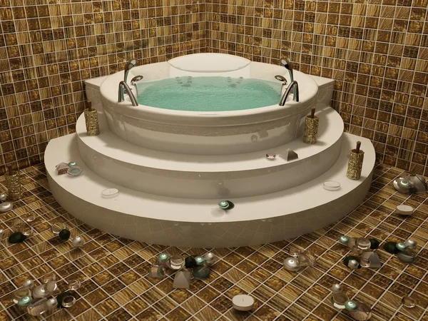 Hoek bad met kaars in romantische bethroom interieur — Stockfoto