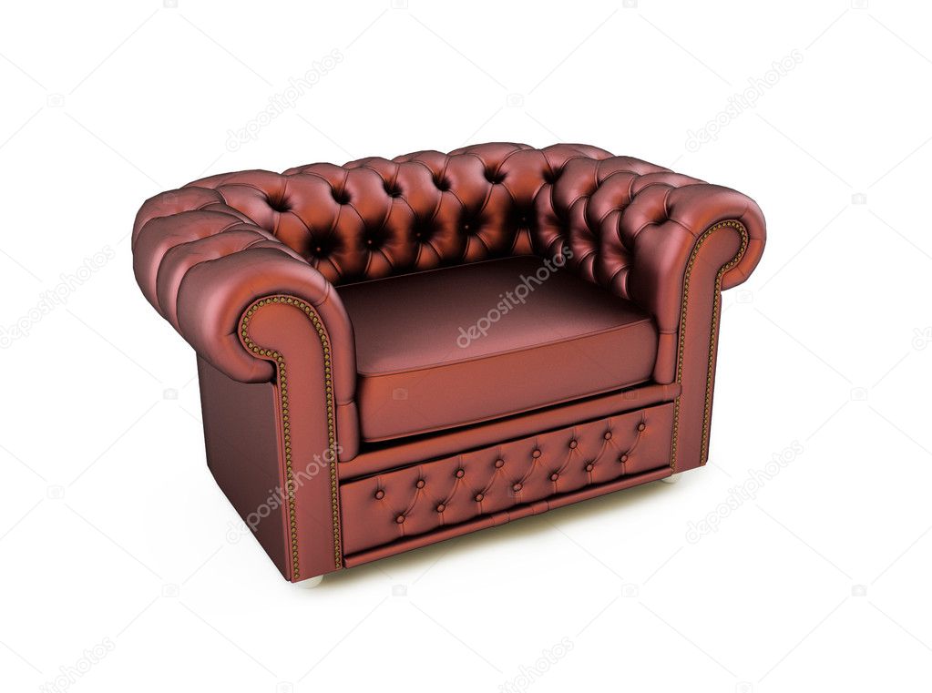 Classic leather armchair on white background