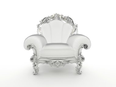 Gümüş çerçeve beyaz arkasında izole luxuty Barok koltuk