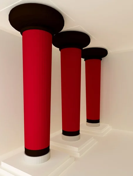 Perspectief van drie rode zuilen — Stockfoto