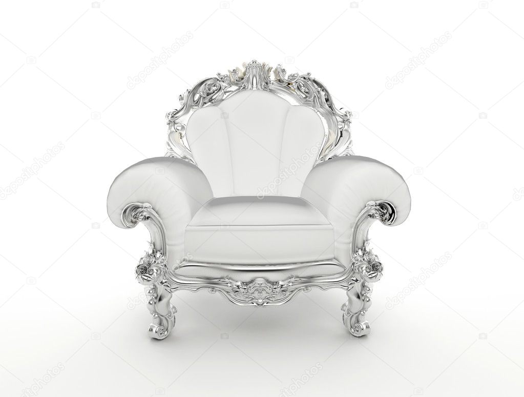 Luxuty baroque armchair with silver frame isolated on white back