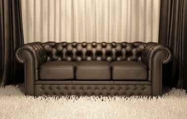 Brown leather Chester sofa in luxury interior clipart