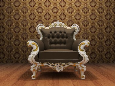 Leather Luxurious armchair in old styled interior with ornament clipart