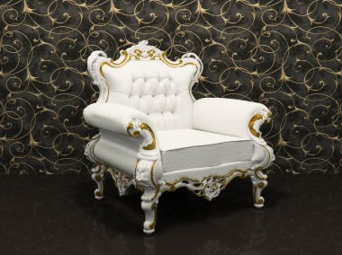 Leather luxury armchair with frame isolated on wallpaper with de clipart