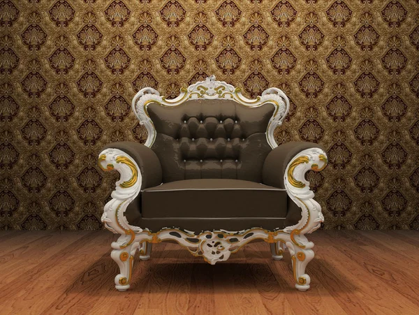 Leather Luxurious armchair in old styled interior with ornament — Stock Photo, Image