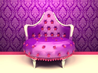 Luxurious armchair isolated on wallpaper with ornament clipart