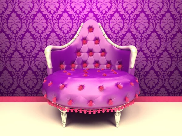 Luxurious armchair isolated on wallpaper with ornament — Stock Photo, Image