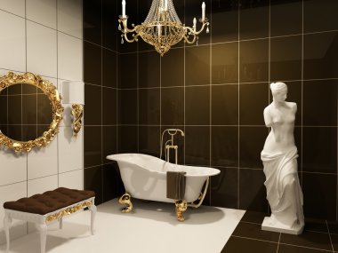 Luxurious furniture with statue of Venus in baroque bathroom clipart