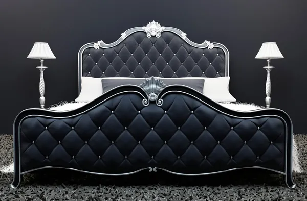 Luxuriöses Bett im modernen Schlafzimmer-Interieur — Stockfoto