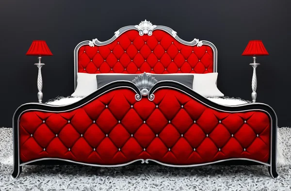 Nowoczesne luksusowe łóżko ze stoiska światła we wnętrzu — Zdjęcie stockowe