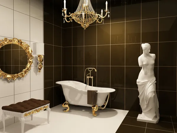 Luxuriöse Möbel mit Venusstatue im barocken Badezimmer — Stockfoto