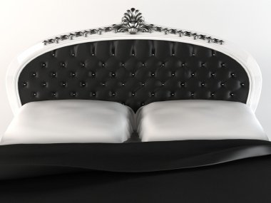 Luxurious headboard with decorative frame. Bed. clipart