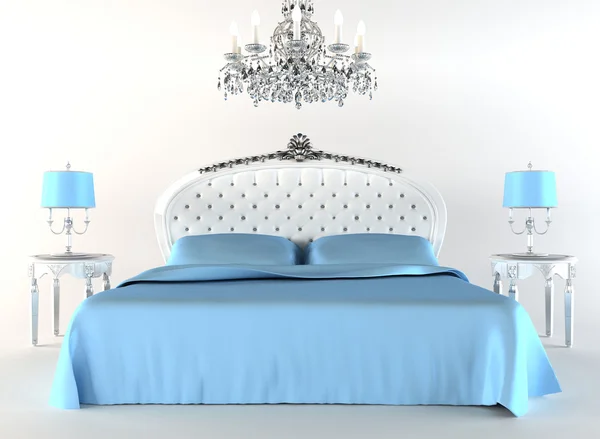 Moderne Bett Zehnten Nachtlampen und Kronleuchter. flach — Stockfoto