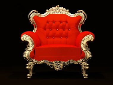 Royal armchair with gold frame isolated on black background clipart