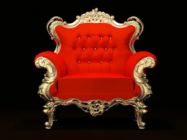 Royal armchair with gold frame isolated on black background — Stock Photo, Image