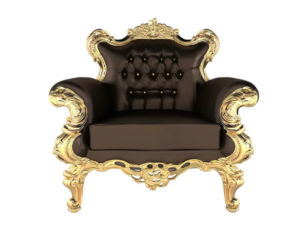Кожаное кресло с роскошной золотой рамой — стоковое фото