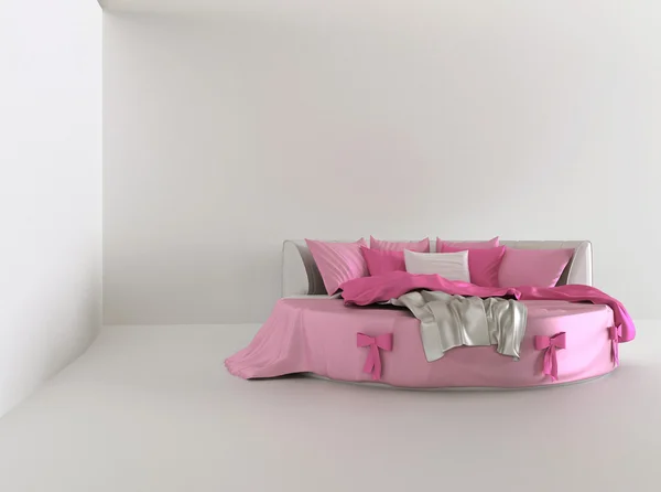 Πολυτελές κρεβάτι στο υπνοδωμάτιο λευκό εσωτερικό — Φωτογραφία Αρχείου