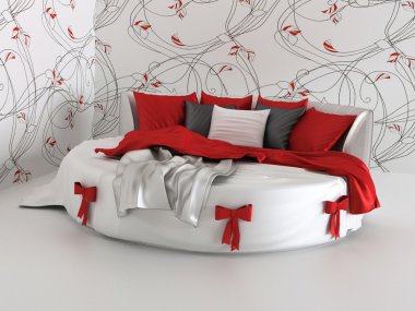 Gift bed in modern interior with wallpapers clipart