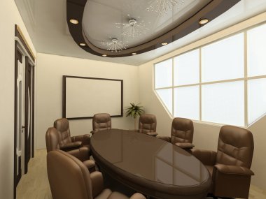 Conference table on modern office with big window clipart